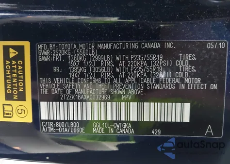 2010 Lexus Rx 350 from USA, damaged, VIN 2T2ZK1BAXAC032969